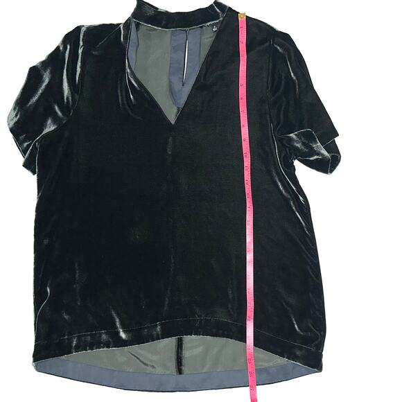 Madewell Choker Collar Short Sleeve Green Velvet Shirt Size Medium - Picture 10 of 13